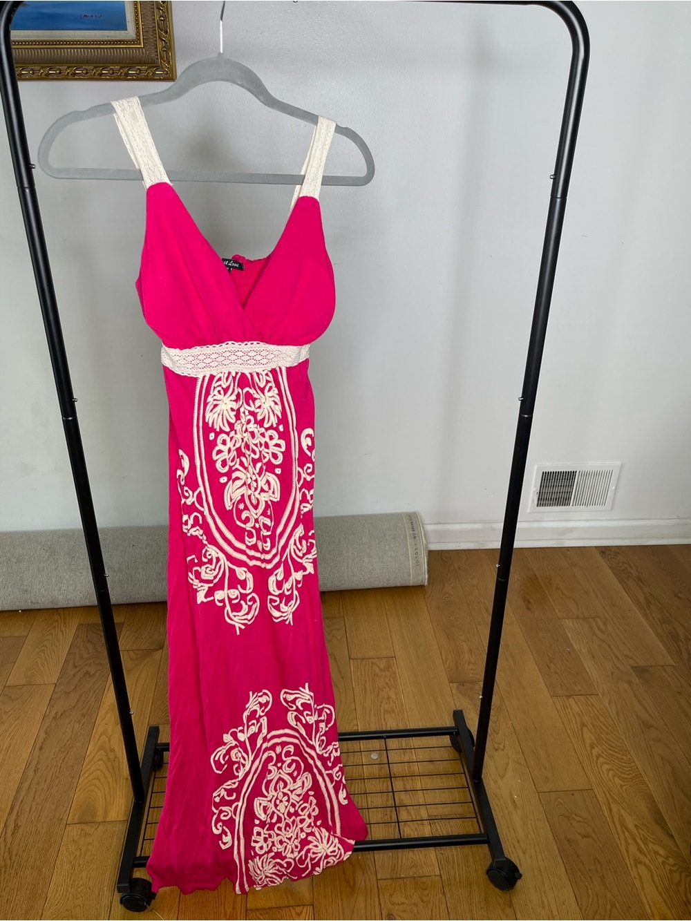 Just Love Hot Pink Maxi Dress with Cream Lace Detail